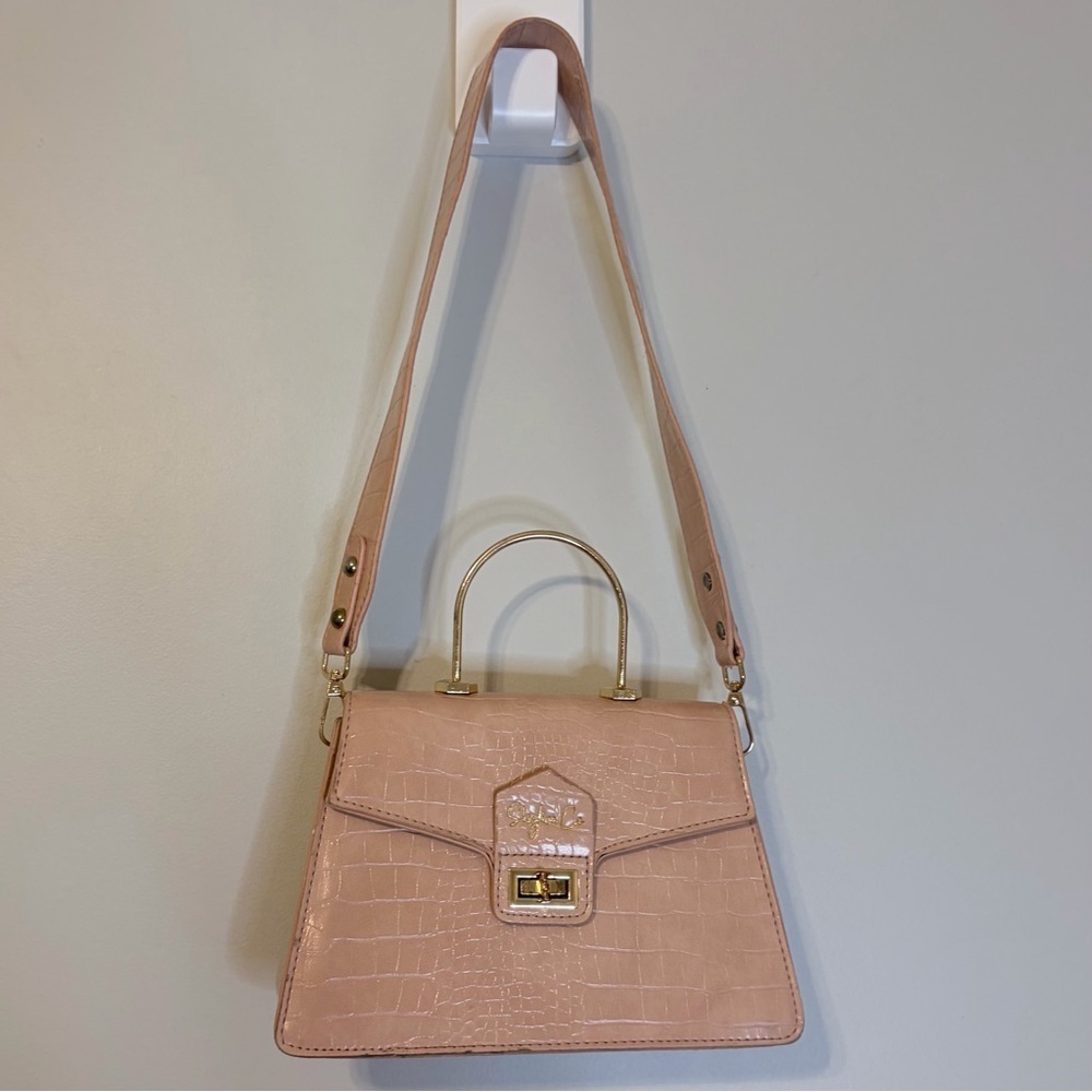 Blush Pink Croc-Embossed Shoulder Bag